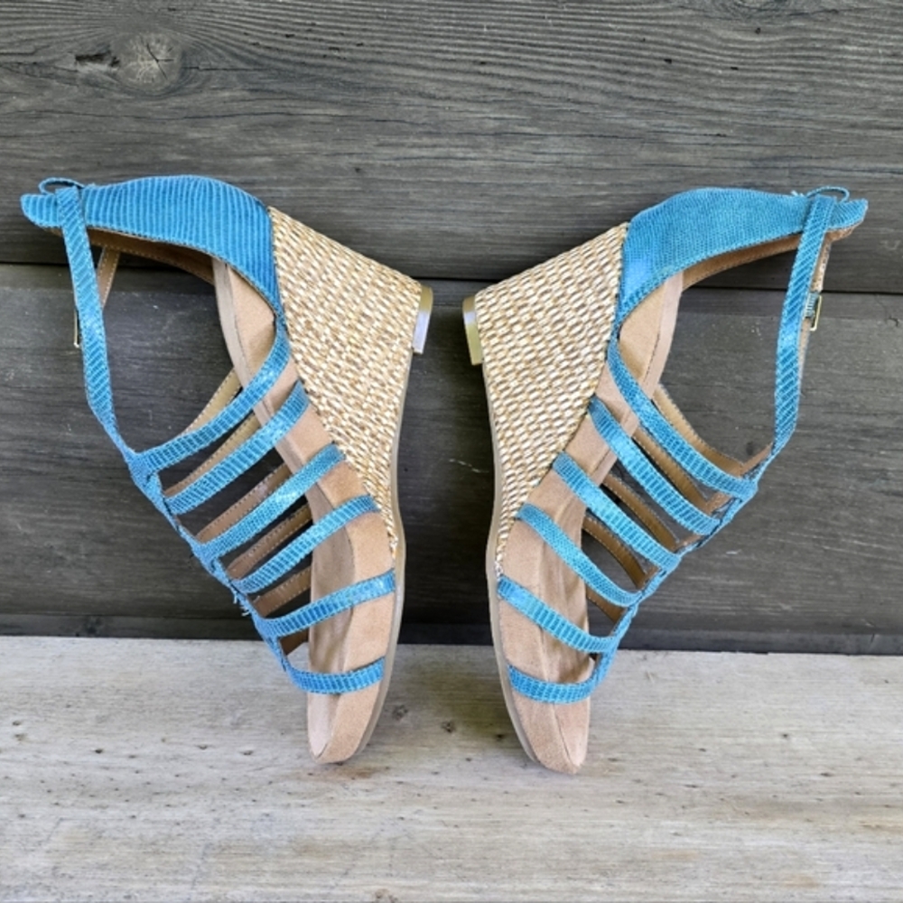 AEROSOLES Great Plush Coastal Boho Luxe Caged Comfort Cork Wedge Sandals 7M - Picture 11 of 16